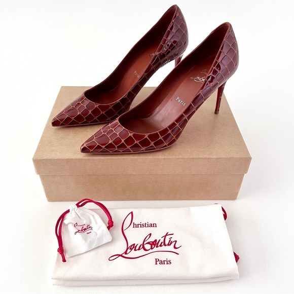 New CHRISTIAN LOUBOUTIN | Kate 85 Acajou Brown Croc Embossed Leather Pumps EU 40 - Picture 2 of 14